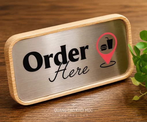 Biển Gỗ Order Here, Mặt Inox Xước